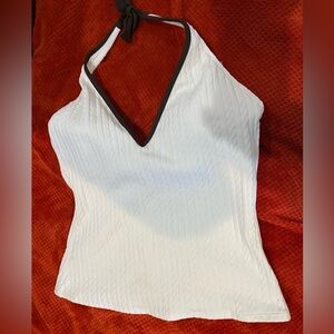 Womens Nautica Tankini Swimsuit Halter Top Sz 14. White Cable Pattern & Brown.